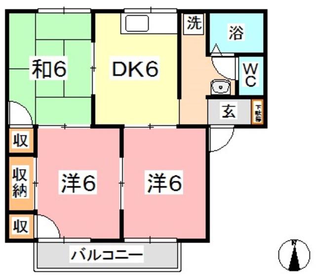 セジュール貝吹A棟(3DK/2階)の間取り写真