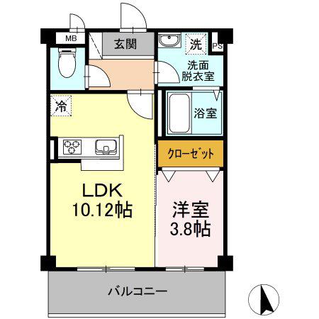 ドミール中央(1LDK/3階)の間取り写真