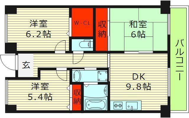 ヴィラージュ今津(3DK/3階)の間取り写真