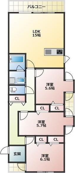 プルミエールK(3LDK/3階)の間取り写真
