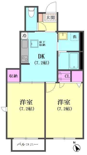 ヴィラ山王(2DK/1階)の間取り写真