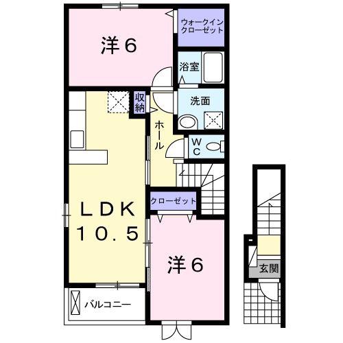 グレイスイリーデI(2LDK/2階)の間取り写真