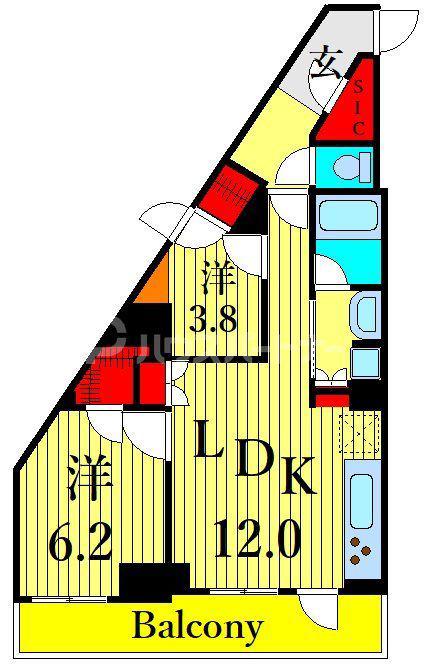 クレストコート町屋(2LDK/8階)の間取り写真
