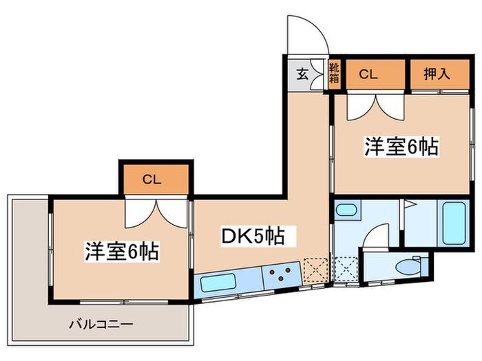 パークハイム反町(2DK/2階)の間取り写真