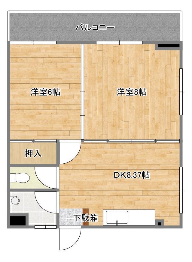 しあわせ荘久茂地(2DK/3階)の間取り写真