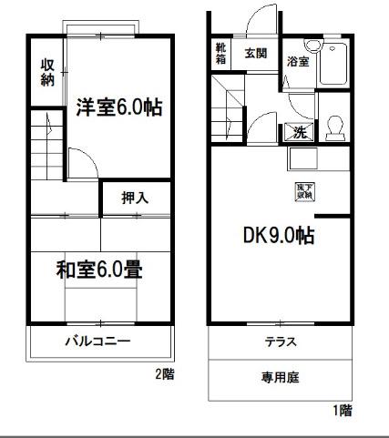 ローズバーグC(2DK/1階)の間取り写真