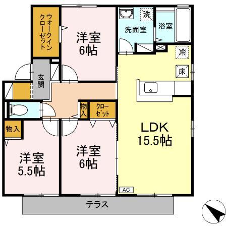 モアレフィナード A棟(3LDK/1階)の間取り写真