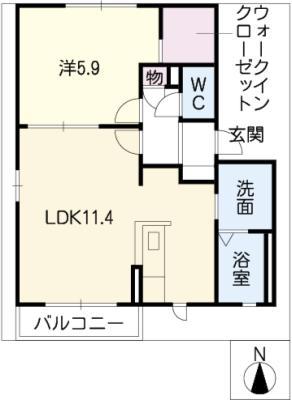 イーグルB棟(1LDK/1階)の間取り写真