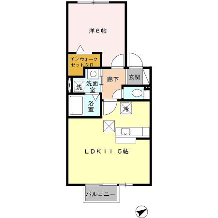 セジュール美川(1LDK/1階)の間取り写真