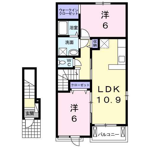 ウィン・アイランドD棟(2LDK/2階)の間取り写真
