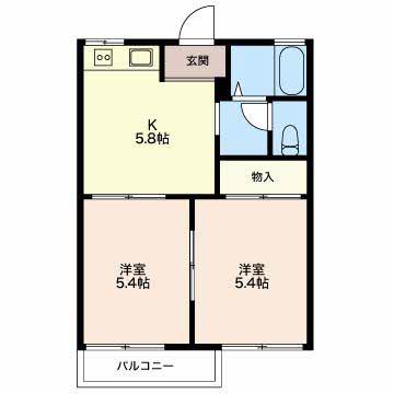 ベルテ B(2K/2階)の間取り写真