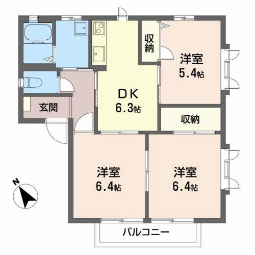 ディアス若宮(3DK/2階)の間取り写真