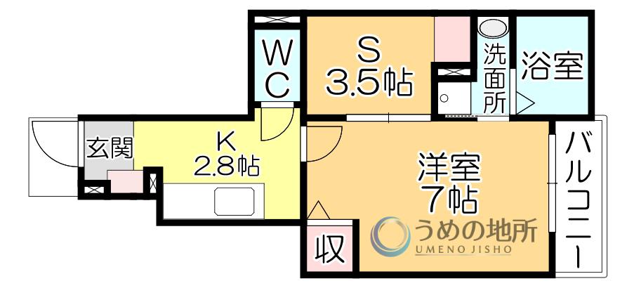 アーバンリーム壱番館(1SK/1階)の間取り写真