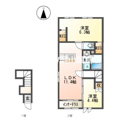 ヴィラ ハルモニアII(2LDK/2階)の間取り写真