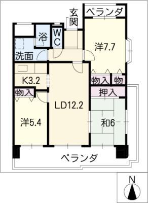 クレスト石川橋(3LDK/9階)の間取り写真