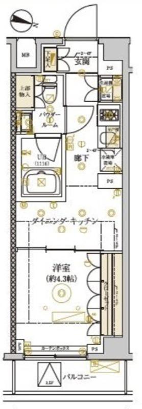 ドムススタイル武蔵小山(1DK/4階)の間取り写真