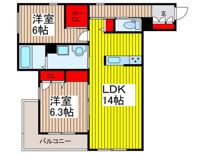 ルネッサ・コート北浦和(2LDK/2階)の間取り写真