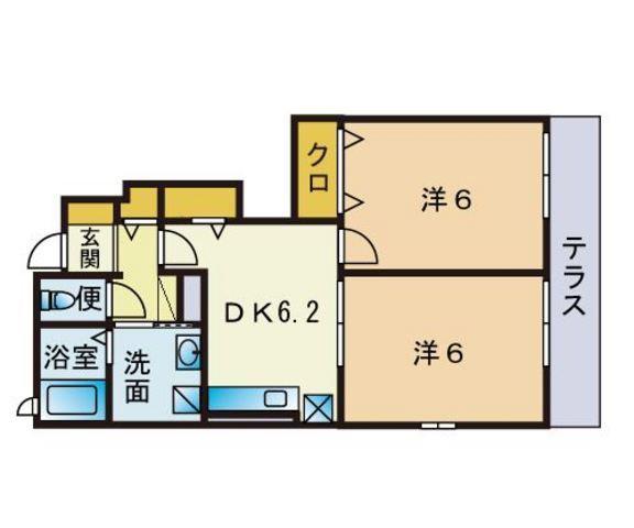 ソレイユ美咲ヒルズ1(2DK/1階)の間取り写真