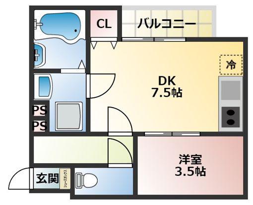 THE NOBLES 花畑駅前(1DK/2階)の間取り写真