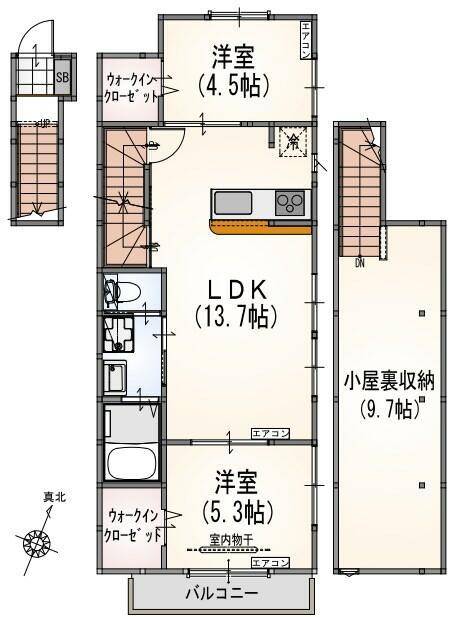 サンライズ希望ヶ丘B棟(2LDK/2階)の間取り写真