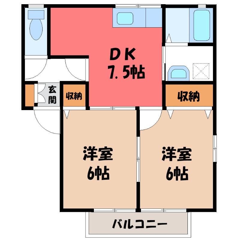 プランドール B(2DK/1階)の間取り写真