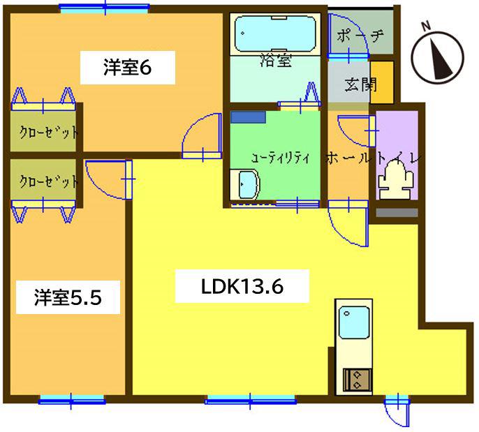 ディオスタンザ(2LDK/1階)の間取り写真