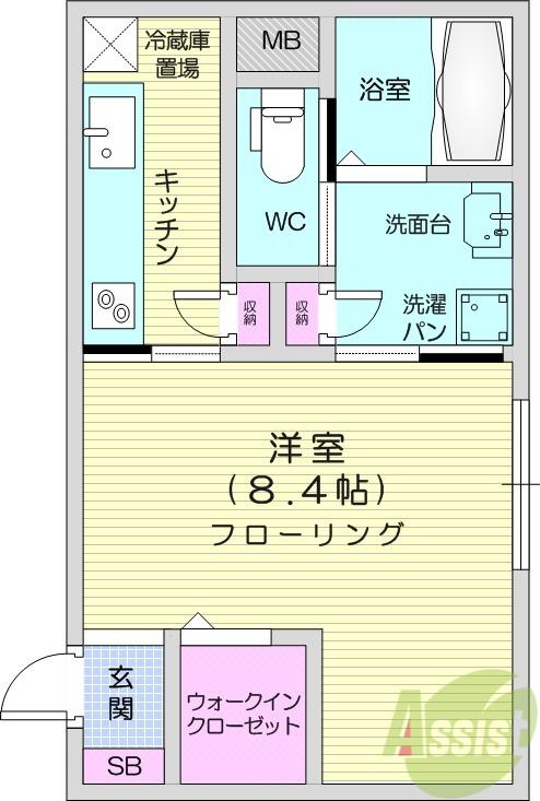 グラン南仙台(1K/1階)の間取り写真