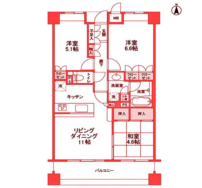 ジュビランあざみ野(3LDK/2階)の間取り写真