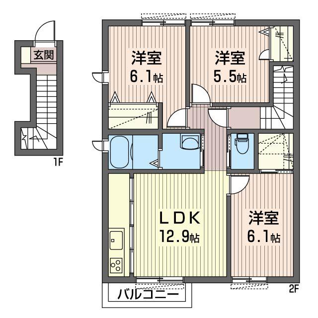 リシェスI(3LDK/2階)の間取り写真