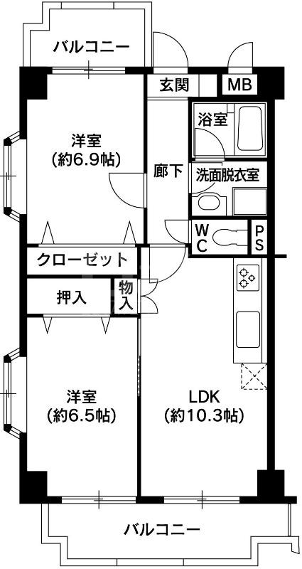 アスコット室見(2LDK/4階)の間取り写真