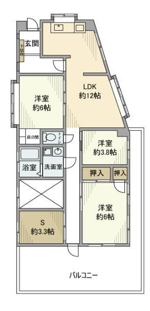 大日野ハイツ(3SLDK/3階)の間取り写真