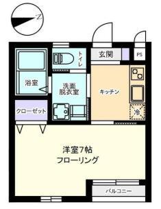 スカイリバー調布(1K/1階)の間取り写真