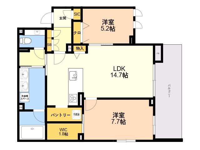 シャーメゾン薬院けご(2LDK/2階)の間取り写真