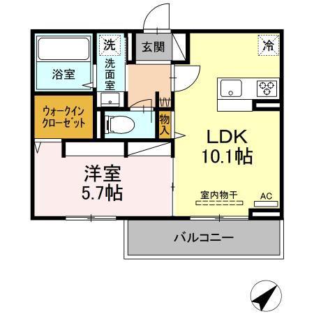 サウスOCEAN(1LDK/2階)の間取り写真