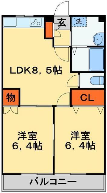 コンフォール木田(2LDK/3階)の間取り写真