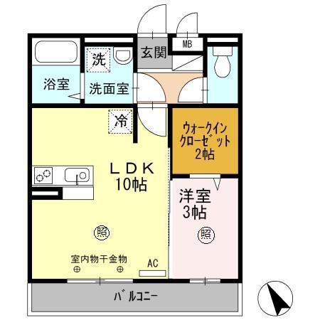 ノア東山 B棟(1LDK/3階)の間取り写真