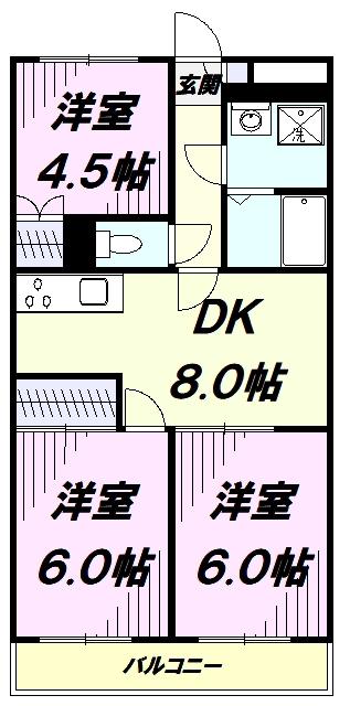 ルネサンス21(3DK/1階)の間取り写真