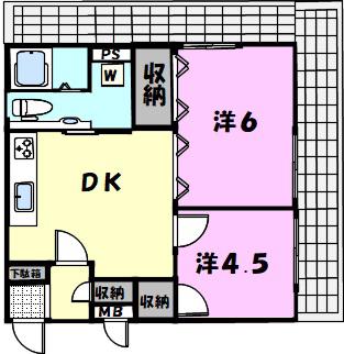 ライオンズガーデン富士見台(2DK/5階)の間取り写真