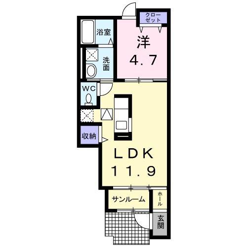 ユーキ・フェリオ(1LDK/1階)の間取り写真