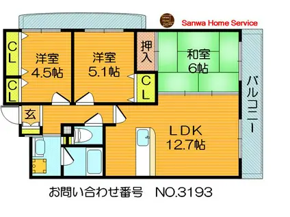 ルネ・グランシャリオ(3LDK/5階)の間取り写真