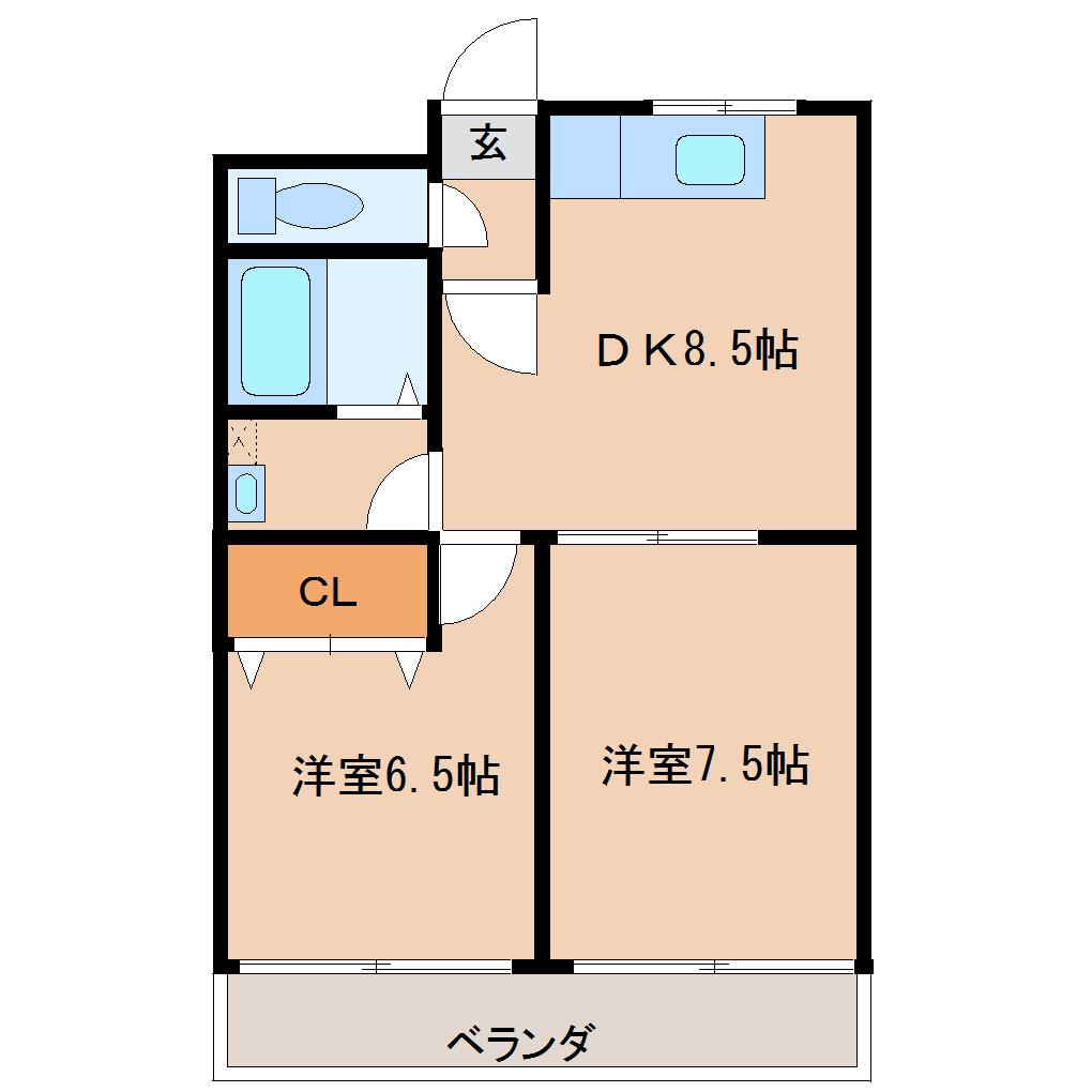 ベルトピアKITADAI(2DK/1階)の間取り写真