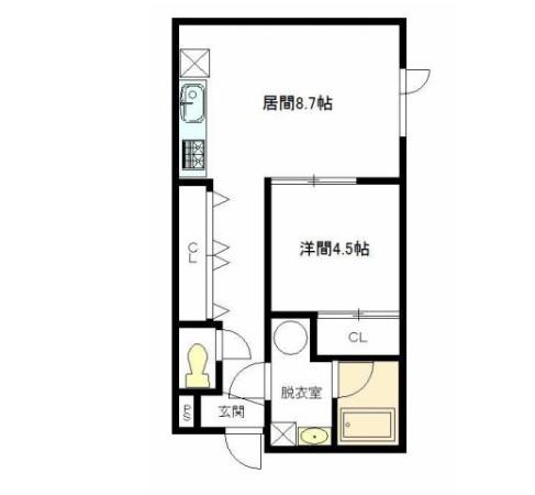 セレーノ旭町(1DK/1階)の間取り写真