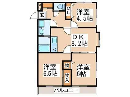 プラシード梅ヶ丘(3DK/3階)の間取り写真