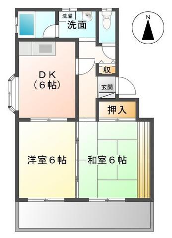 コーポ竜II(2DK/1階)の間取り写真
