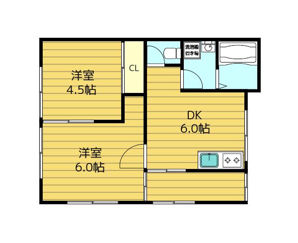 ヴィラ東中浜(2DK/3階)の間取り写真