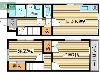 メルヴェーユ浜野C棟(2LDK/1階)の間取り写真