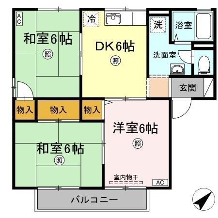 サリネージュ山手A(3DK/1階)の間取り写真