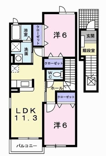 ヴェルサン・アベニュII(2LDK/2階)の間取り写真