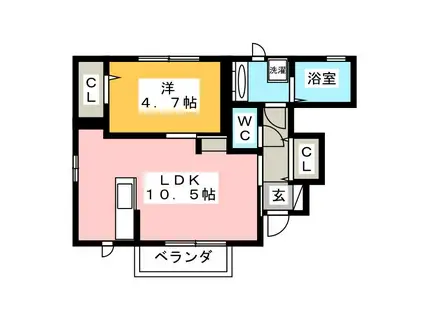 エスパシオ・Y B棟(1LDK/1階)の間取り写真