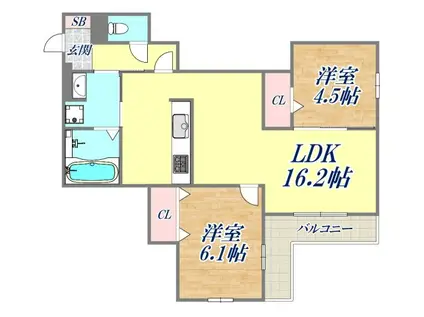 ヴィクトワール 庄(2LDK/2階)の間取り写真